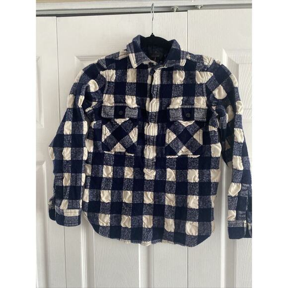 J. Crew Women's XXS Navy Buffalo Plaid Wool Blend Pullover 1/2 Zip Flanner Shirt - Picture 1 of 7